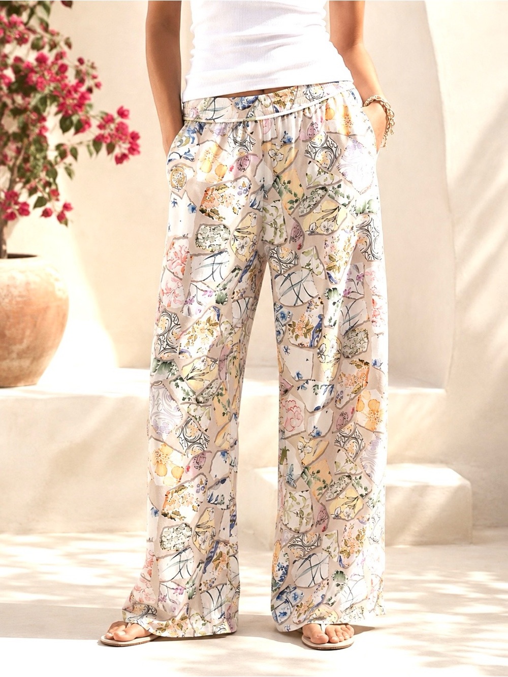 Anthropologie Maeve Brooklin Floral Wide Leg Pull On Pants Small
